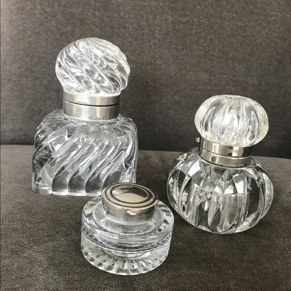 Vintage Other - Trio of glass and silver vintage inkwells
